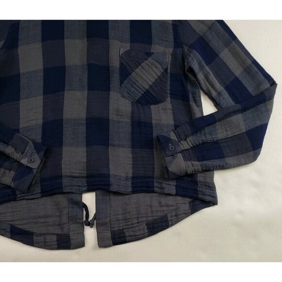 Cloth & Stone Buffalo Check Shirt Womens Gray Anthropologie Lace Up Tie Back Top - Picture 2 of 12